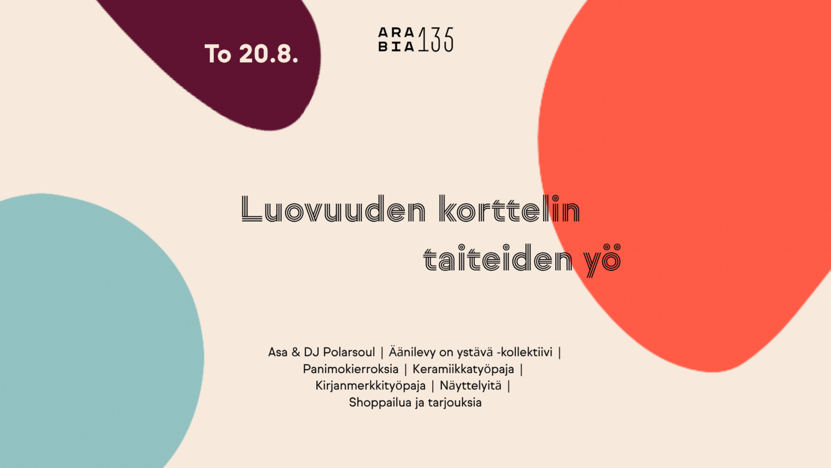 Taiteiden yö saapuu Arabia135-kortteliin torstaina 20.8.